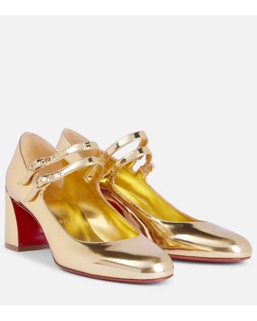 Christian Louboutin Metallic Miss Jane Mirrored Leather Mary Jane Pumps