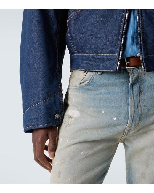 Chaqueta De Denim Con Piel Acne de hombre de color Blue