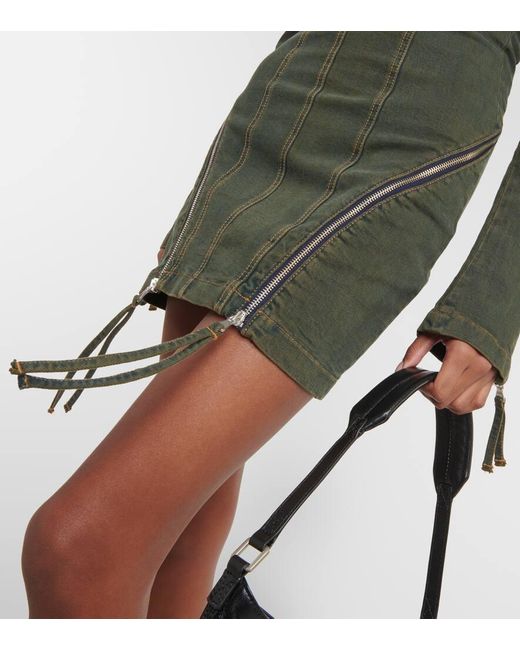 Blumarine Green Off-Shoulder Denim Minidress