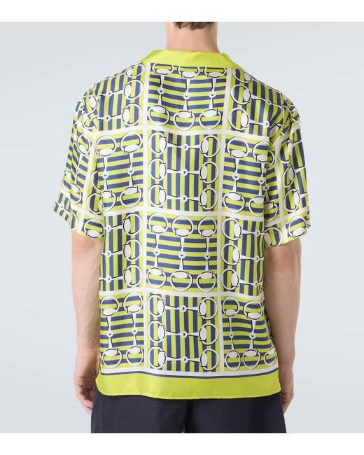 Gucci Green Printed Silk Twill Bowling Shirt for men
