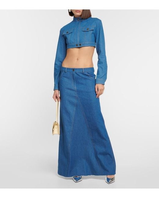 AYA MUSE Blue Pilla Low-Rise Denim Maxi Skirt
