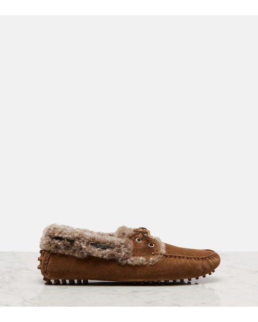 Brunello Cucinelli Brown Mokassins Monili Aus Veloursleder