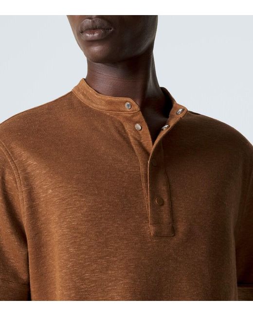 Moncler Brown Cotton And Linen-Blend Polo Shirt for men