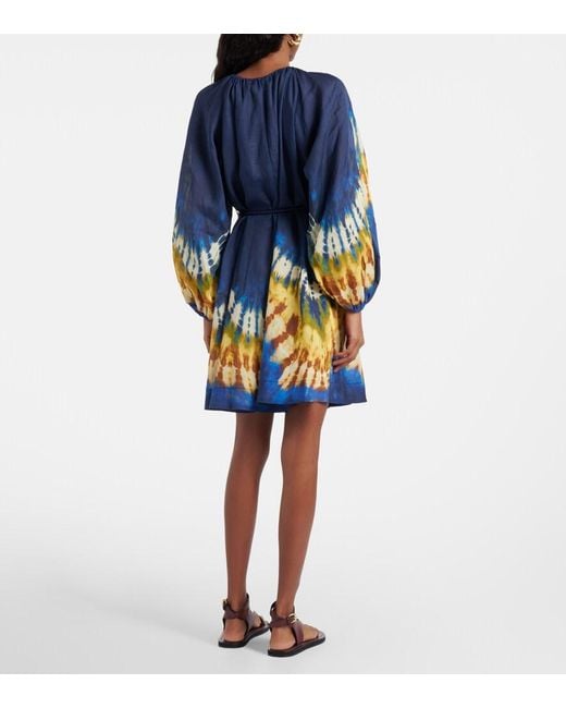 ALÉMAIS Blue Martine Printed Ramie Minidress