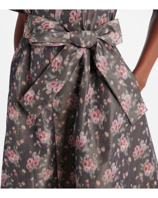 Markarian Black Lunetta Floral Taffetta Midi Dress