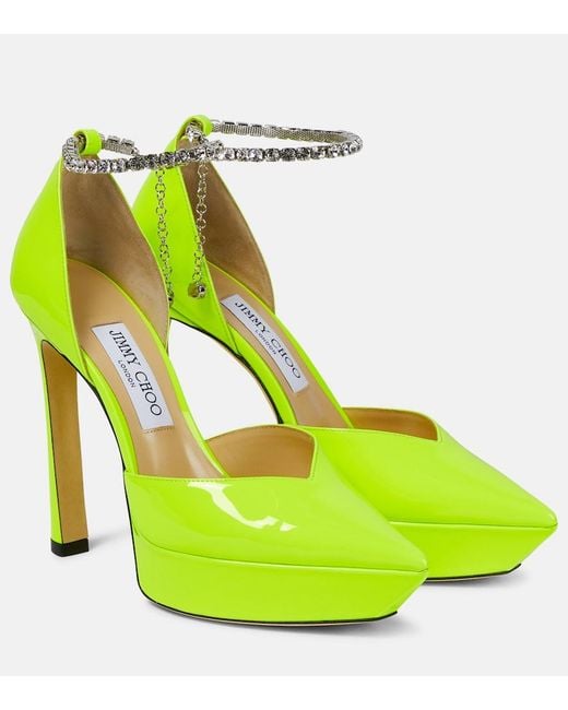 Jimmy Choo Green Saeda 125 Embellished Platform Pumps