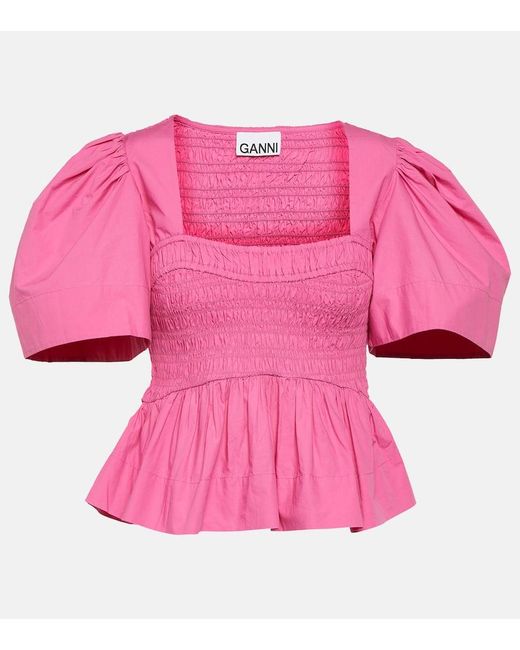 Ganni Pink Bluse aus Baumwollpopeline