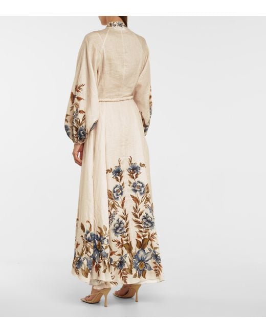 Zimmermann Alaine Floral Linen Maxi Dress in Natural | Lyst