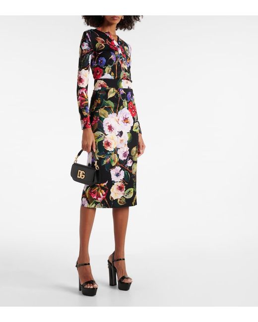 Cardigan de seda floral Dolce & Gabbana de color Black