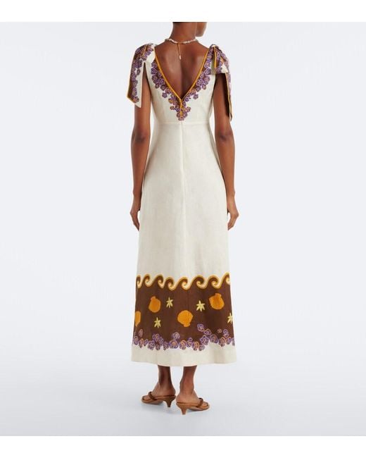 ALÉMAIS Metallic Island Cove Linen Midi Dress