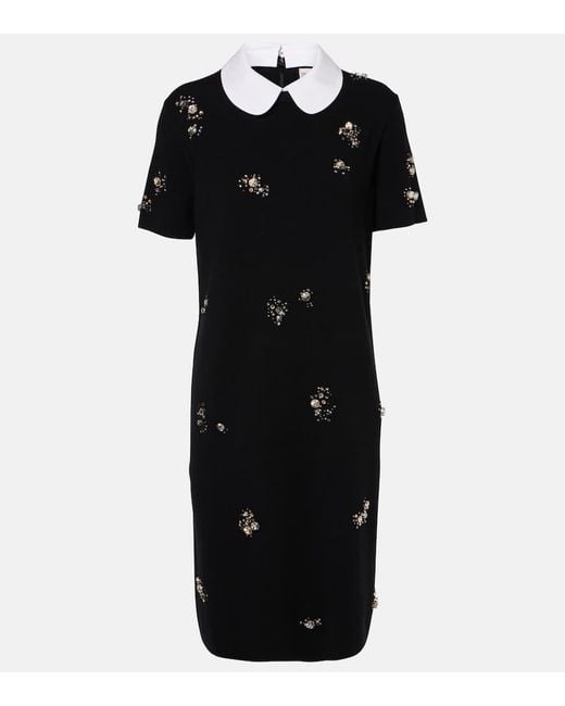 Vestido Midi De Mezcla De Lana Adornado Tory Burch de color Black