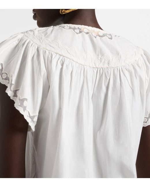 Ulla Johnson White Effie Embroidered Cotton Top