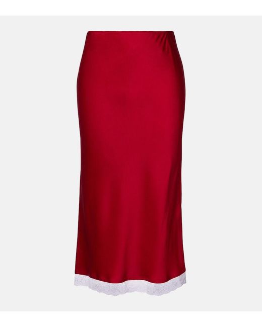 Victoria Beckham Red Lace-Trimmed Satin Midi Skirt