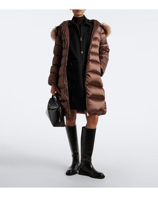 Moncler Brown Shearling-Trimmed Down Coat