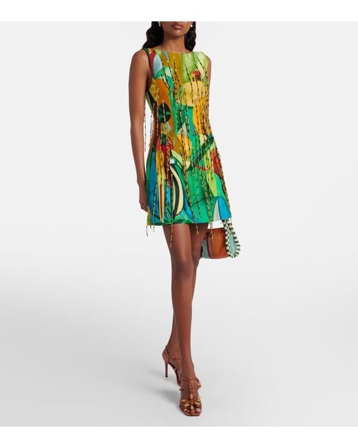 ALÉMAIS Green Mokshini Beaded Linen-Blend Minidress