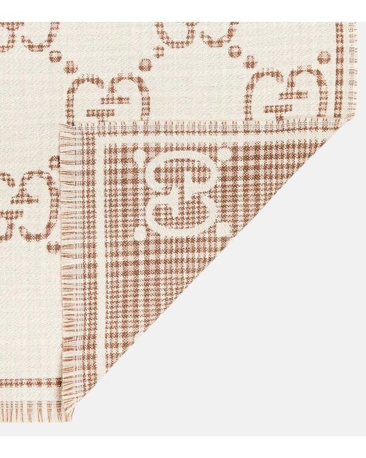 Gucci Natural Gg Wool Jacquard Scarf, Wool