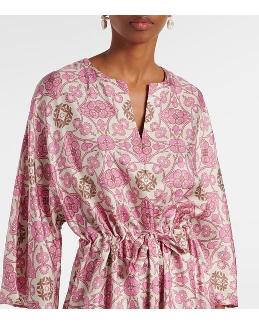 Robe Longue Fulvia Imprimee En Soie Max Mara en coloris Pink