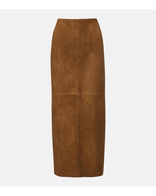 Nour Hammour Brown Selly Suede Midi Skirt