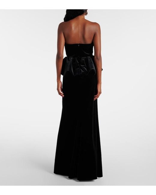 Self-Portrait Black Peplum Velvet Bustier Gown