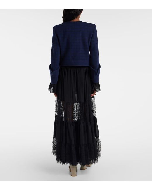 Chloé Blue Checked Cropped Wool-Blend Jacket