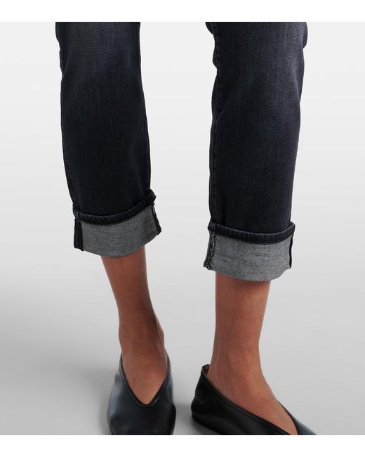 7 For All Mankind Blue Mid-Rise Cropped Skinny Jeans