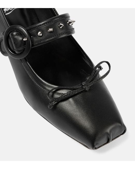 Christian Louboutin Black Mamastrapita Spikes Leather Mary Jane Flats