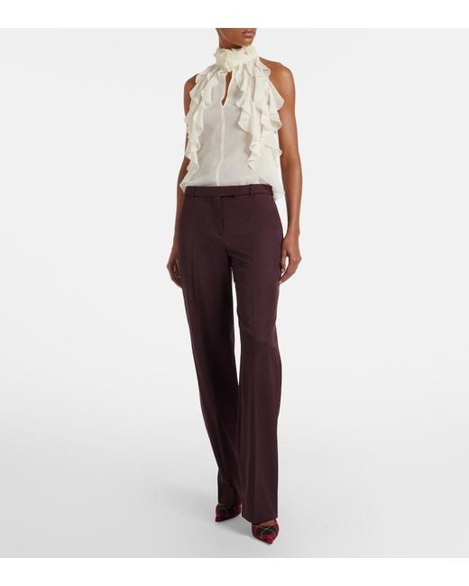 McQueen White Ruffled Cutout Silk Georgette Top