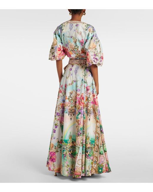 Camilla Multicolor Tie-Front Puff-Sleeve Crop Top