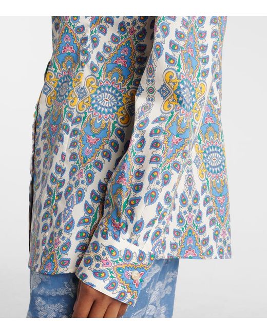 Etro Blue Printed Cotton-Blend Shirt