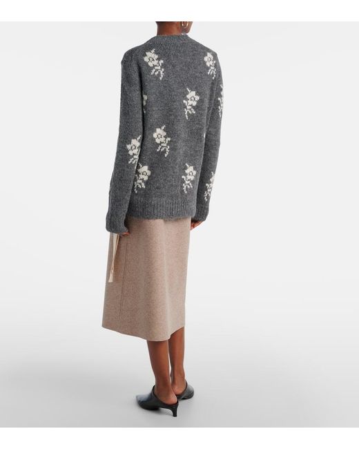 Jil Sander Gray Intarsia Alpaca And Wool-Blend Sweater