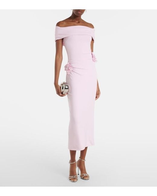 Roland Mouret Pink Floral-Applique Jersey Midi Dress