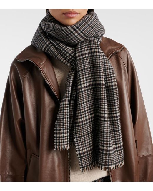 Brunello Cucinelli Gray Cashmere Checked Scarf
