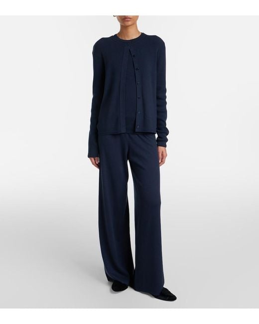 Lisa Yang Blue Abeena Ribbed-Knit Cotton And Cashmere Cardigan