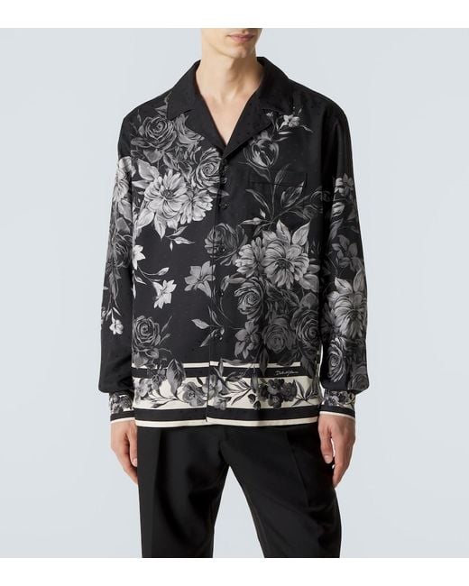 Dolce & Gabbana Black Floral Polka-Dot Silk Shirt for men