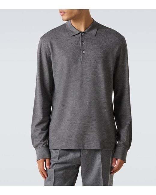 Zegna Gray Cotton And Silk Polo Shirt for men