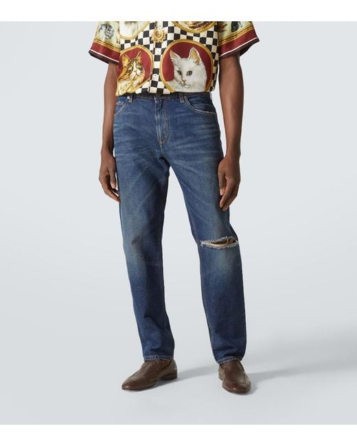 Dolce & Gabbana Blue Distressed Slim Jeans for men