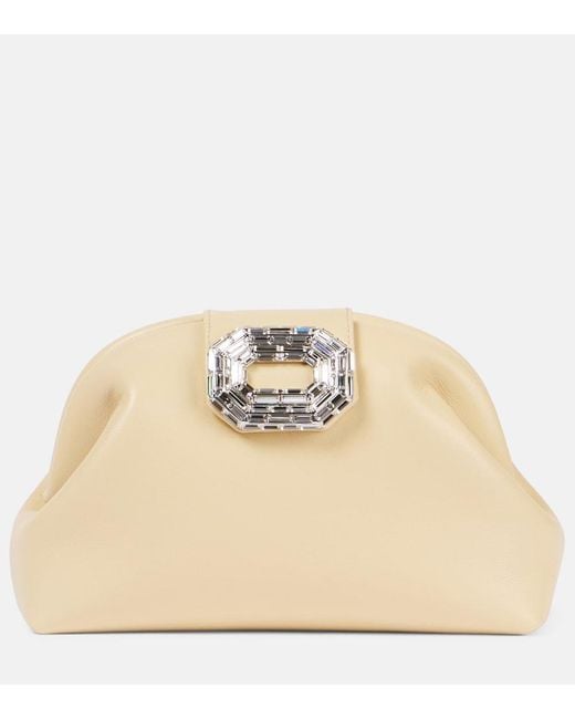 AMINA MUADDI Natural Camelia Embellished Leather Clutch