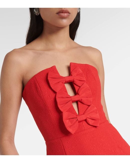 Rebecca Vallance Red Off-shoulder Bow-detail Minidress