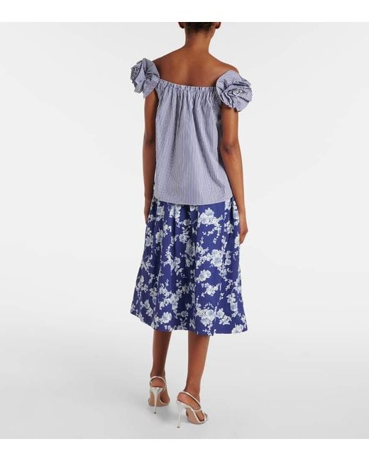 Top De Algodon A Rayas Con Aplique Floral Carolina Herrera de color Blue