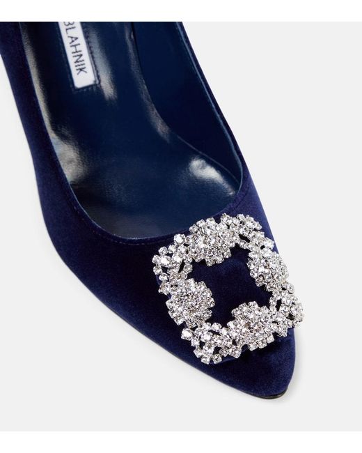 Manolo Blahnik Blue Hangisi 90 Embellished Velvet Pumps
