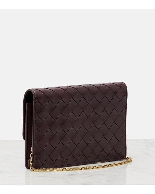 Bottega Veneta Purple Andiamo Intrecciato Leather Wallet On Chain