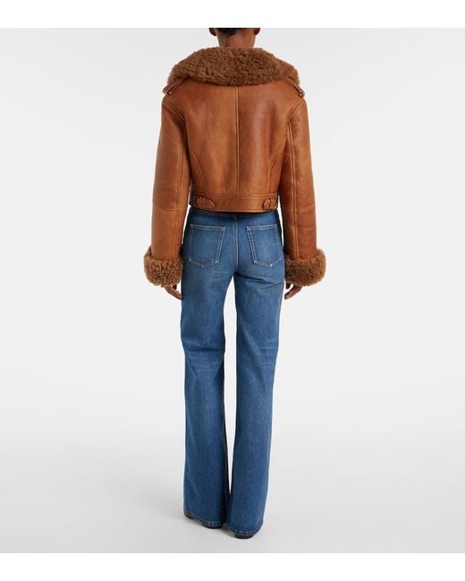 Chloé Brown Cropped-Lederjacke Mit Shearling