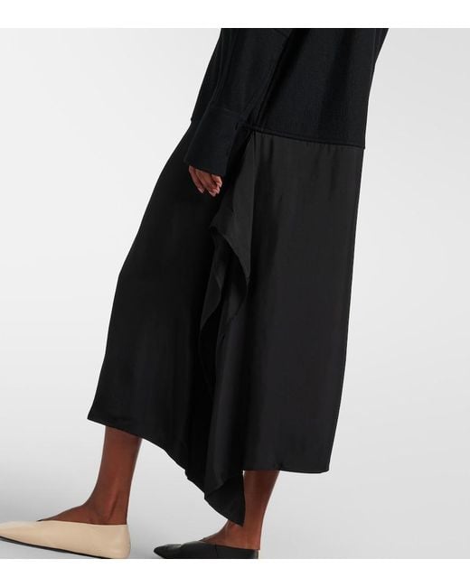 Jil Sander Black Asymmetric Wool-Trimmed Shirt Dress