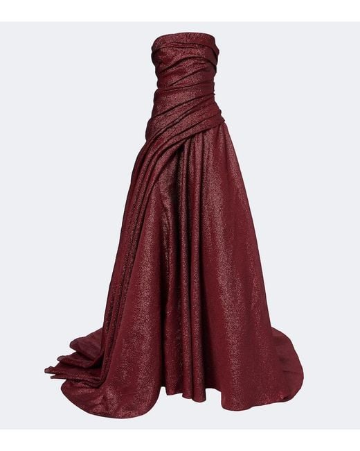 Marmar Halim Red Draped Strapless Bustier Gown