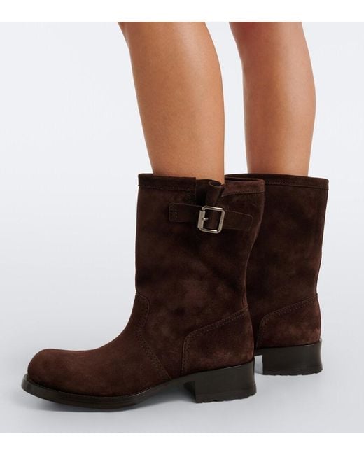 Prada Brown Shard Suede Biker Boots