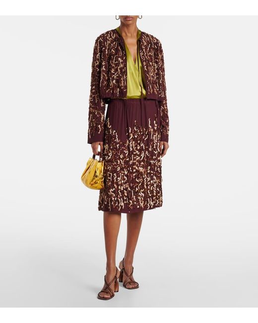 Dries Van Noten Purple Sequined Silk Midi Skirt