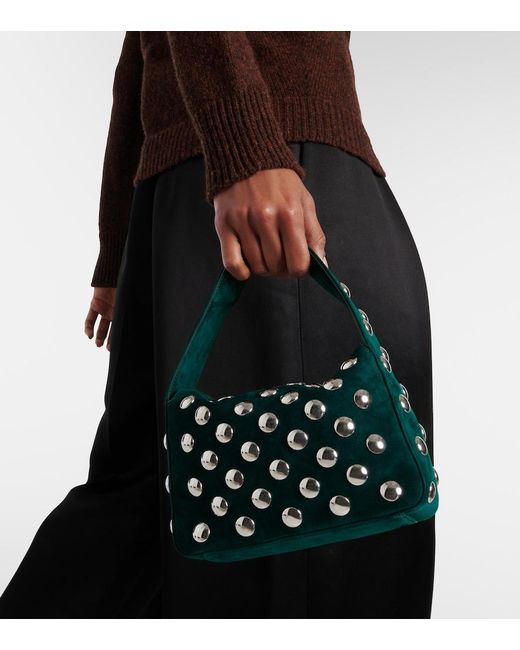 Khaite Green Elena Small Studded Suede Shoulder Bag
