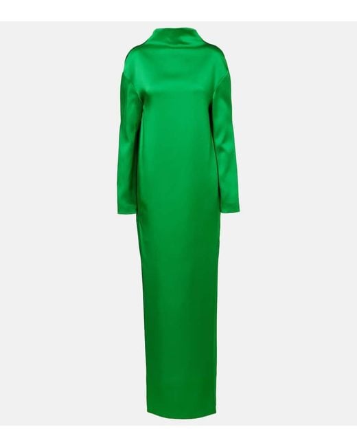 Tom Ford Green Oversized-Robe Aus Glänzendem Crêpe Mit Rückenausschnitt