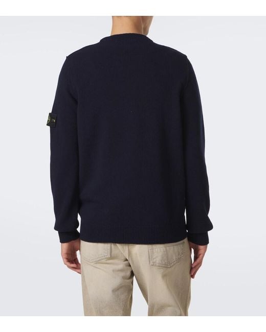 Stone Island Blue Compass Badge Wool-Blend Sweater for men