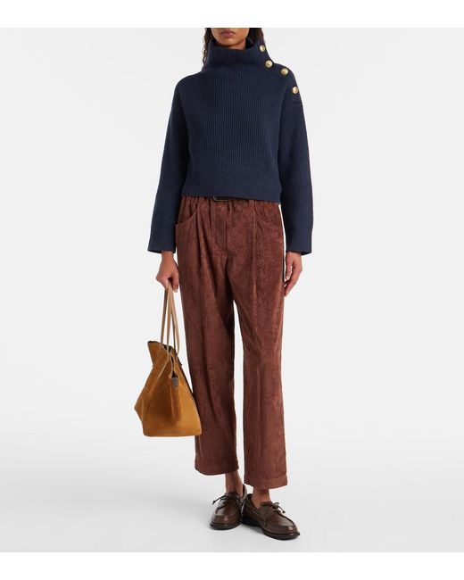 Brunello Cucinelli Brown Cotton Corduroy Wide-Leg Pants